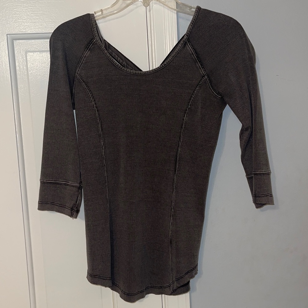 Free People Star Charcoal Crossed Ribbed Thermal Cross Back Top
